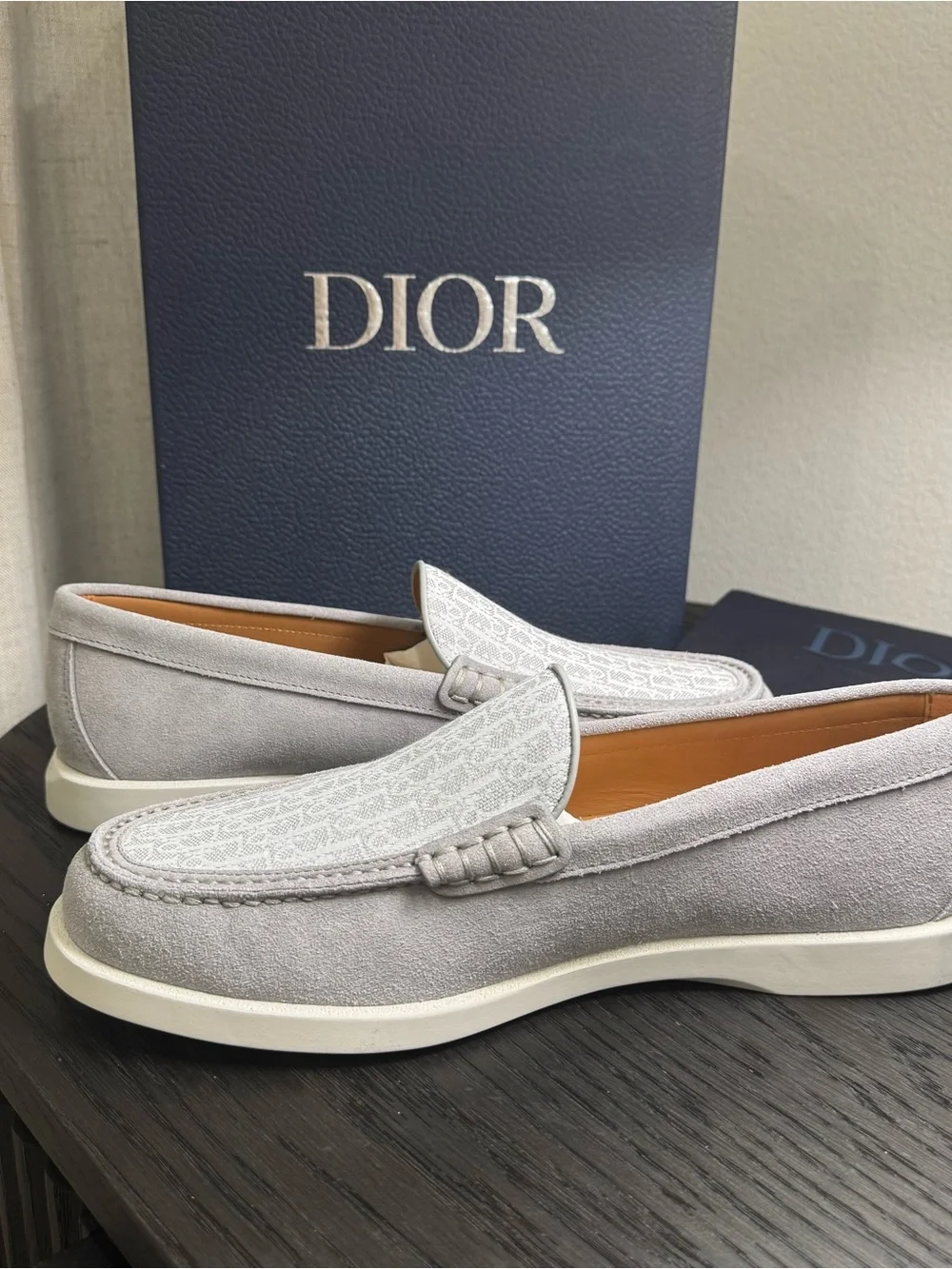 Christian Dior Granville Loafers Gray Suede Oblique Jacquard 42
